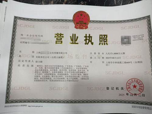 如何在上海金山辦理文化傳媒公司營(yíng)業(yè)執(zhí)照